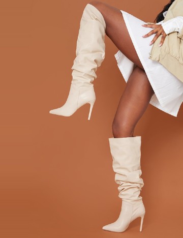 Cizme PrettyLittleThing, crem