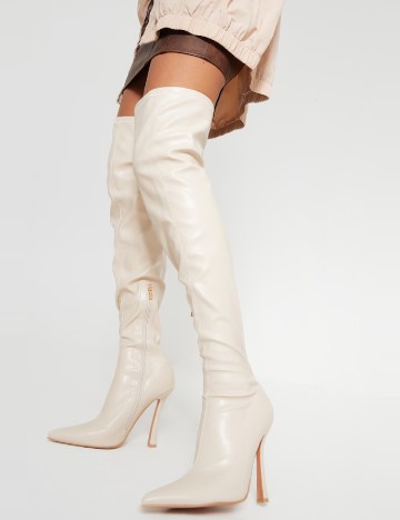 Cizme PrettyLittleThing, crem