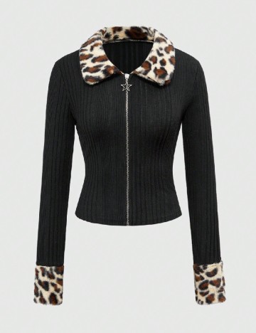 Bluza Romwe, animal print/negru