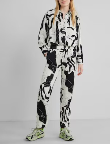 Pantaloni Pieces, alb/negru