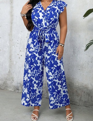 Salopeta SHEIN CURVE, alb/albastru