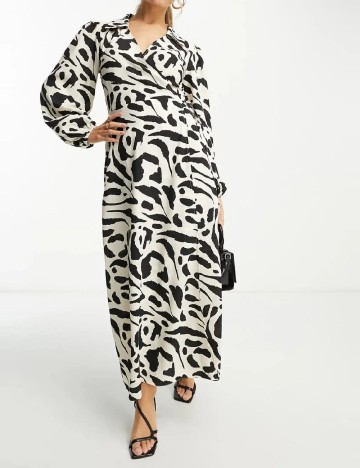 Rochie lunga ASOS, alb/negru