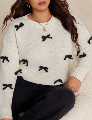 Pulover SHEIN CURVE, ecru/negru