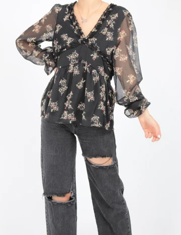 Bluza Vero Moda, negru floral Negru