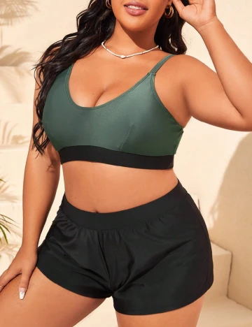 Costum de baie SHEIN CURVE, negru-verde Negru