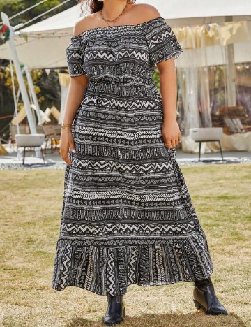 Rochie lunga SHEIN CURVE, alb/negru