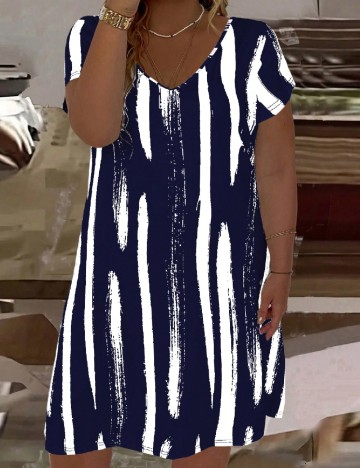 Rochie scurta SHEIN CURVE, alb/bleumarin