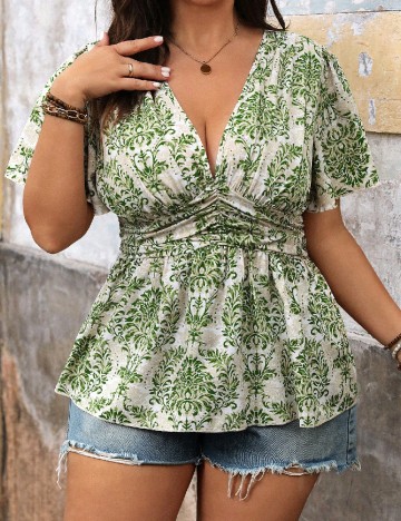 Bluza SHEIN CURVE, verde/crem