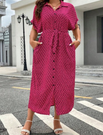 Rochie lunga SHEIN CURVE, roz/negru