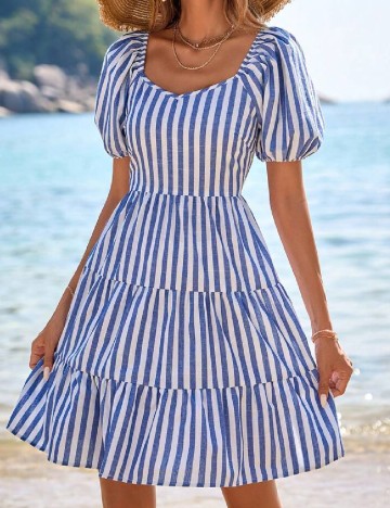 Rochie scurta SHEIN, albastru/alb