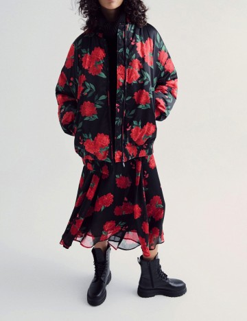 Geaca Reserved, negru floral