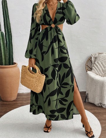 Rochie lunga SHEIN, verde/negru