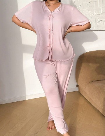 Pijama SHEIN CURVE, roz pudra