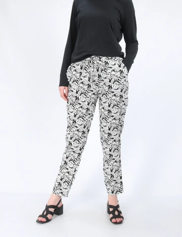 Pantaloni Hailys, alb-negru, S Alb