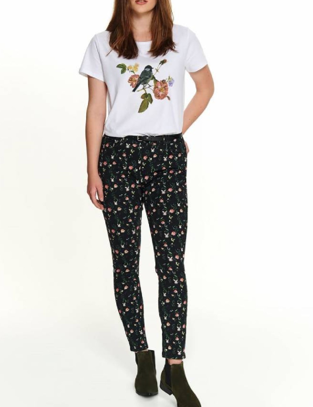 Pantaloni Top Secret, negru floral, 38 - 1 | YEO