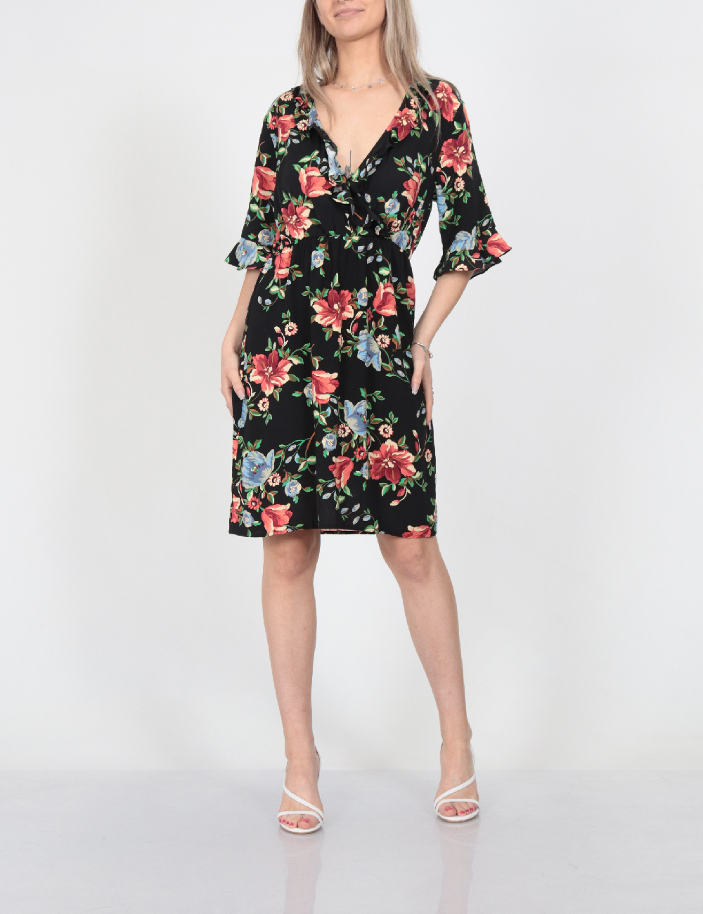 Rochie scurta Vila, negru floral, 40