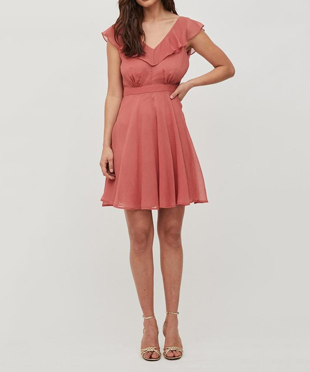Rochie scurta Vila, roz pudra, 40