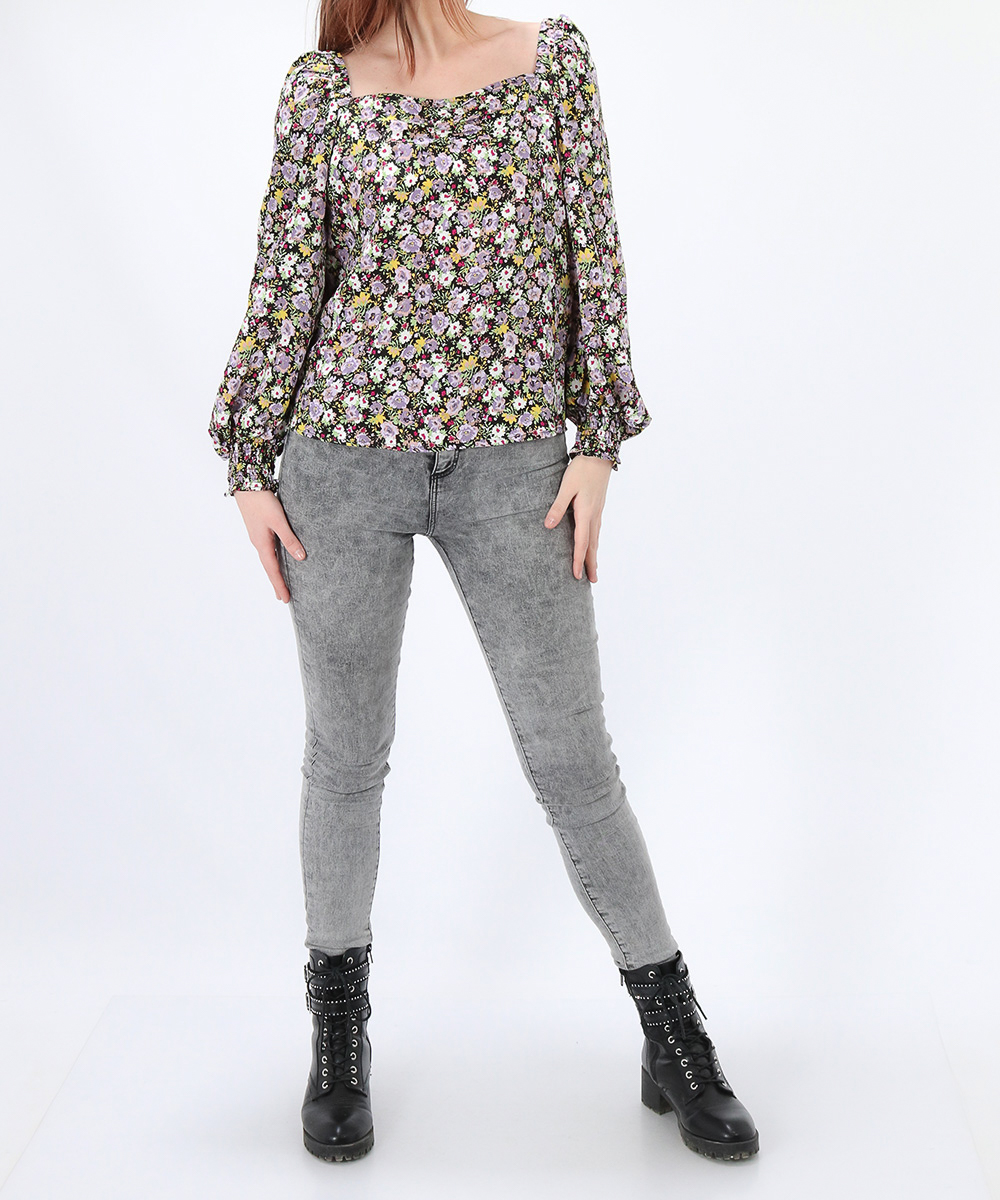 Bluza Vila, negru floral, 38