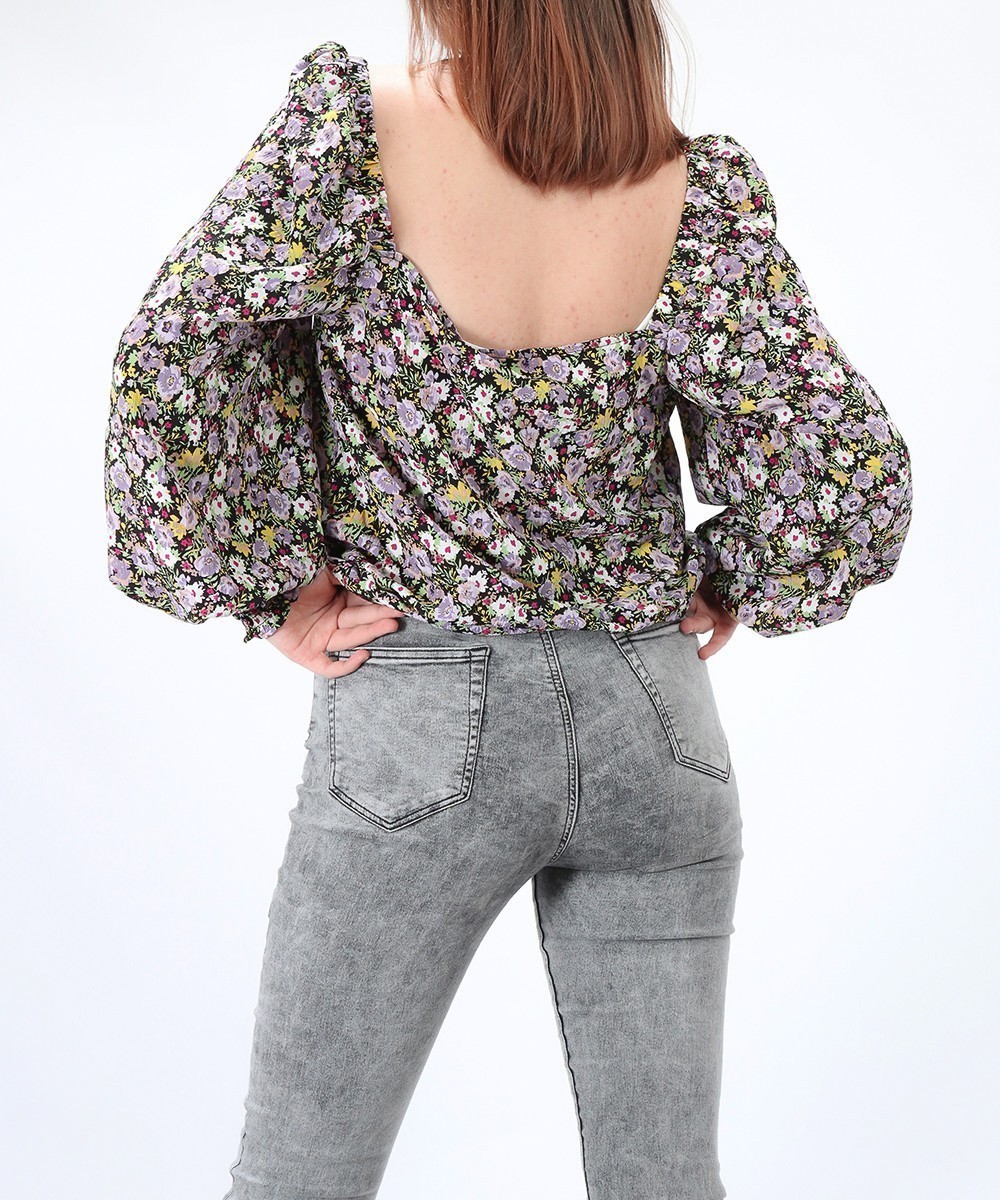Bluza Vila, negru floral, 38 - 1 | YEO