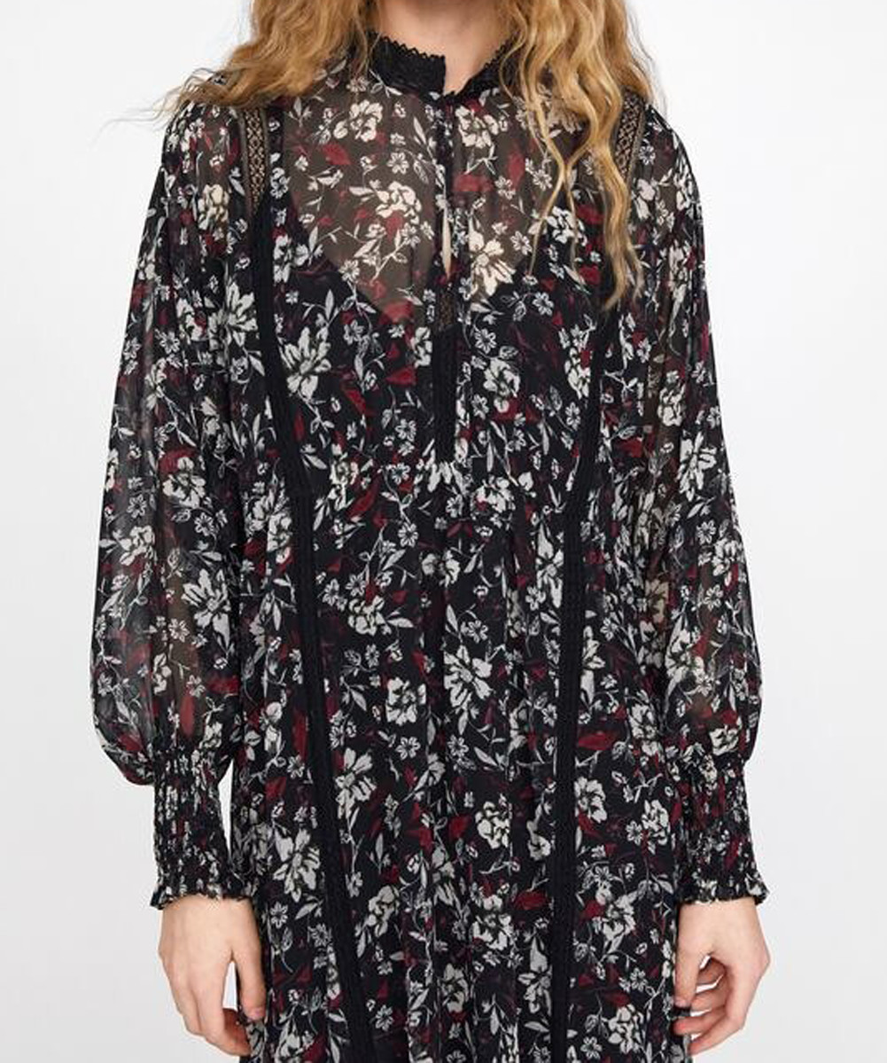 Rochie Zara, negru floral, L 47696 | evendi.ro