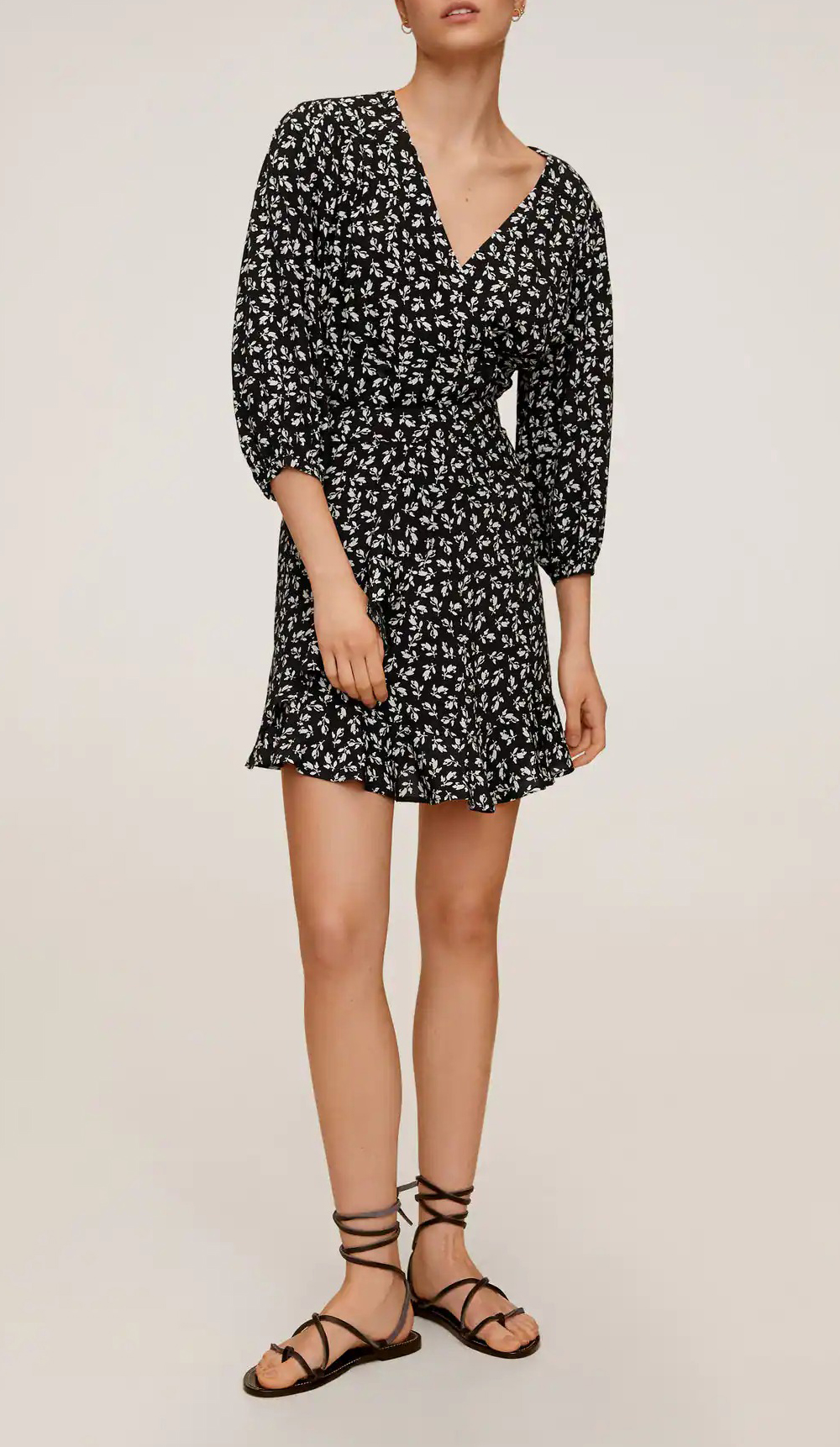 Fusta Mango, negru floral, XS