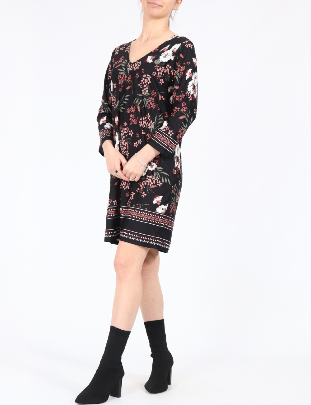Rochie medie Happy Holly, negru floral, 36/38 - 1 | YEO