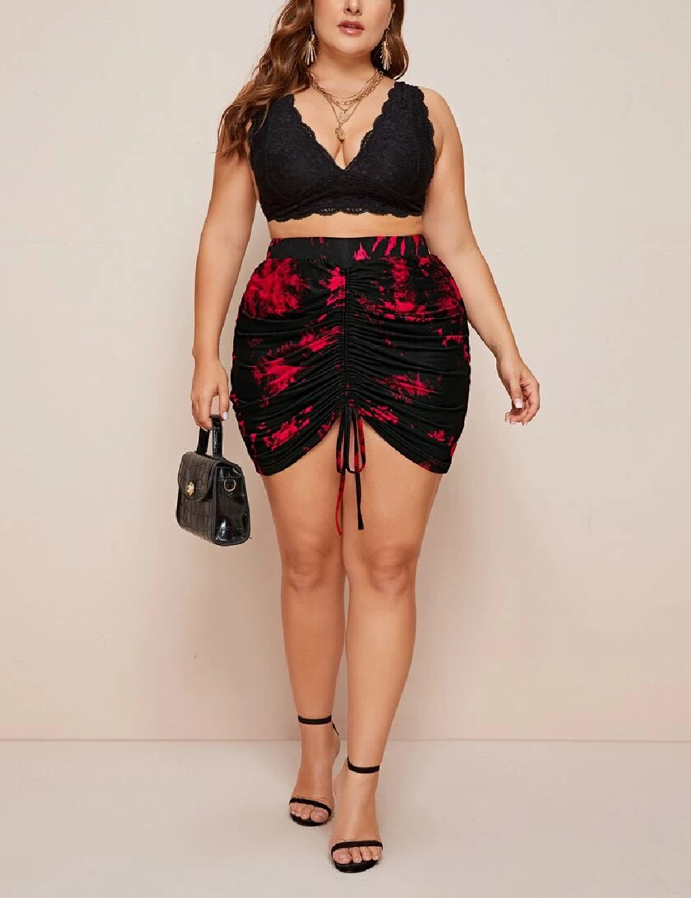 Fusta shein curve, negru, 1 xl