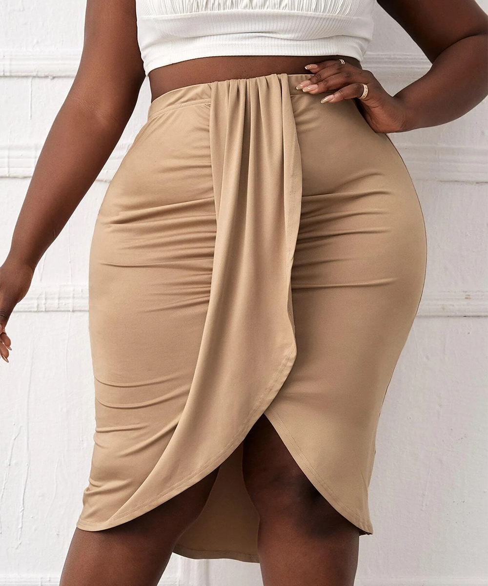 Fusta shein curve, crem, 2xl