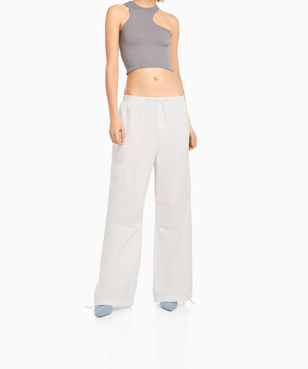 Pantaloni Bershka, alb - 1 | YEO
