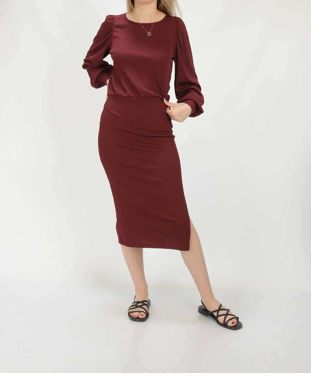 Rochie medie BUBBLEROOM, visiniu, S