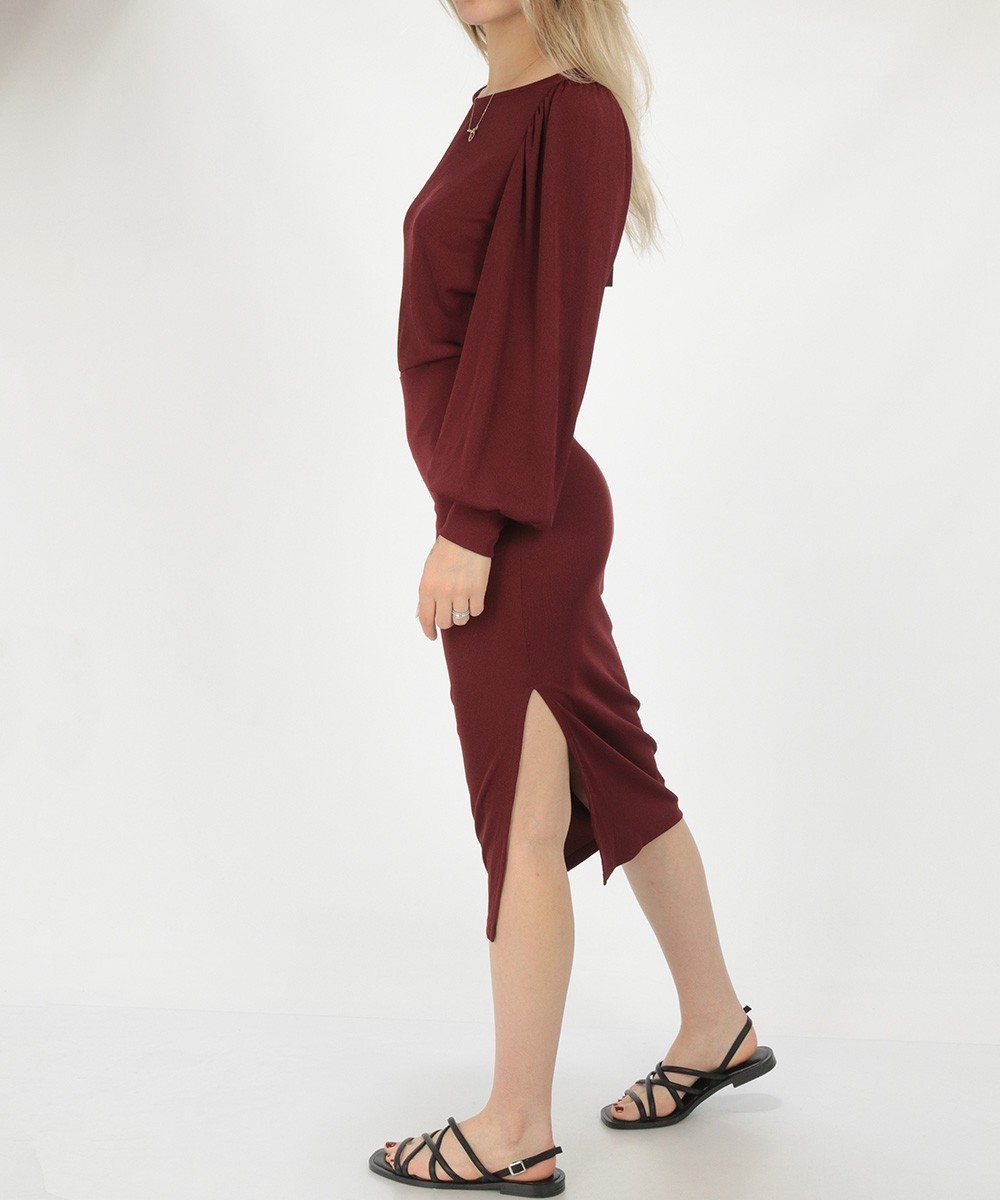 Rochie medie BUBBLEROOM, visiniu, S - 1 | YEO