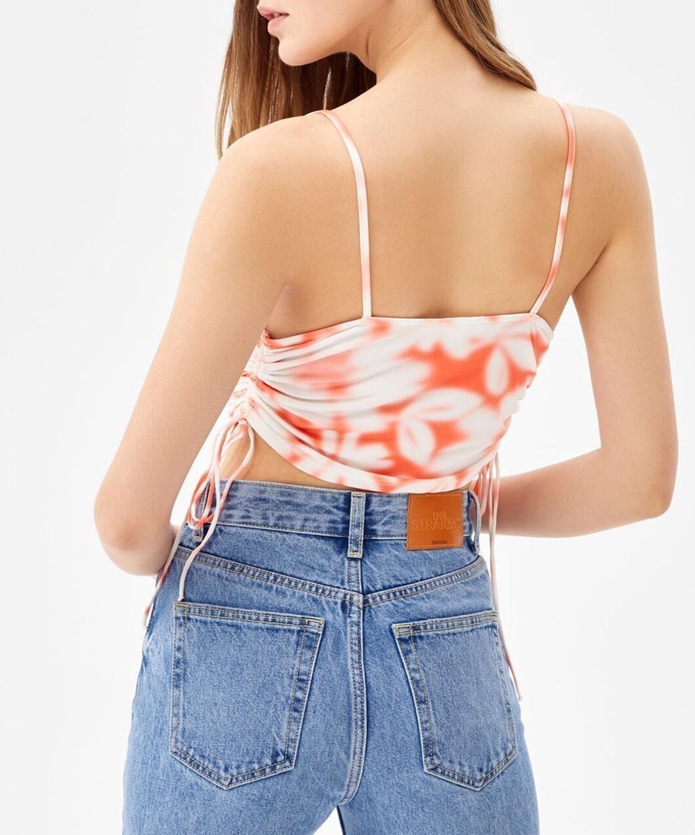 Top Bershka, alb/portocaliu, M - 1 | YEO