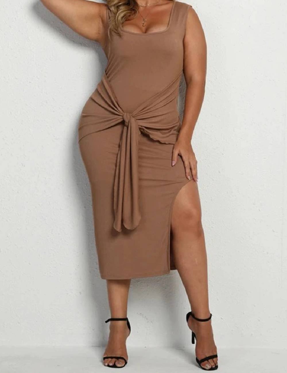 Rochie medie shein curve, maro deschis, 1 xl
