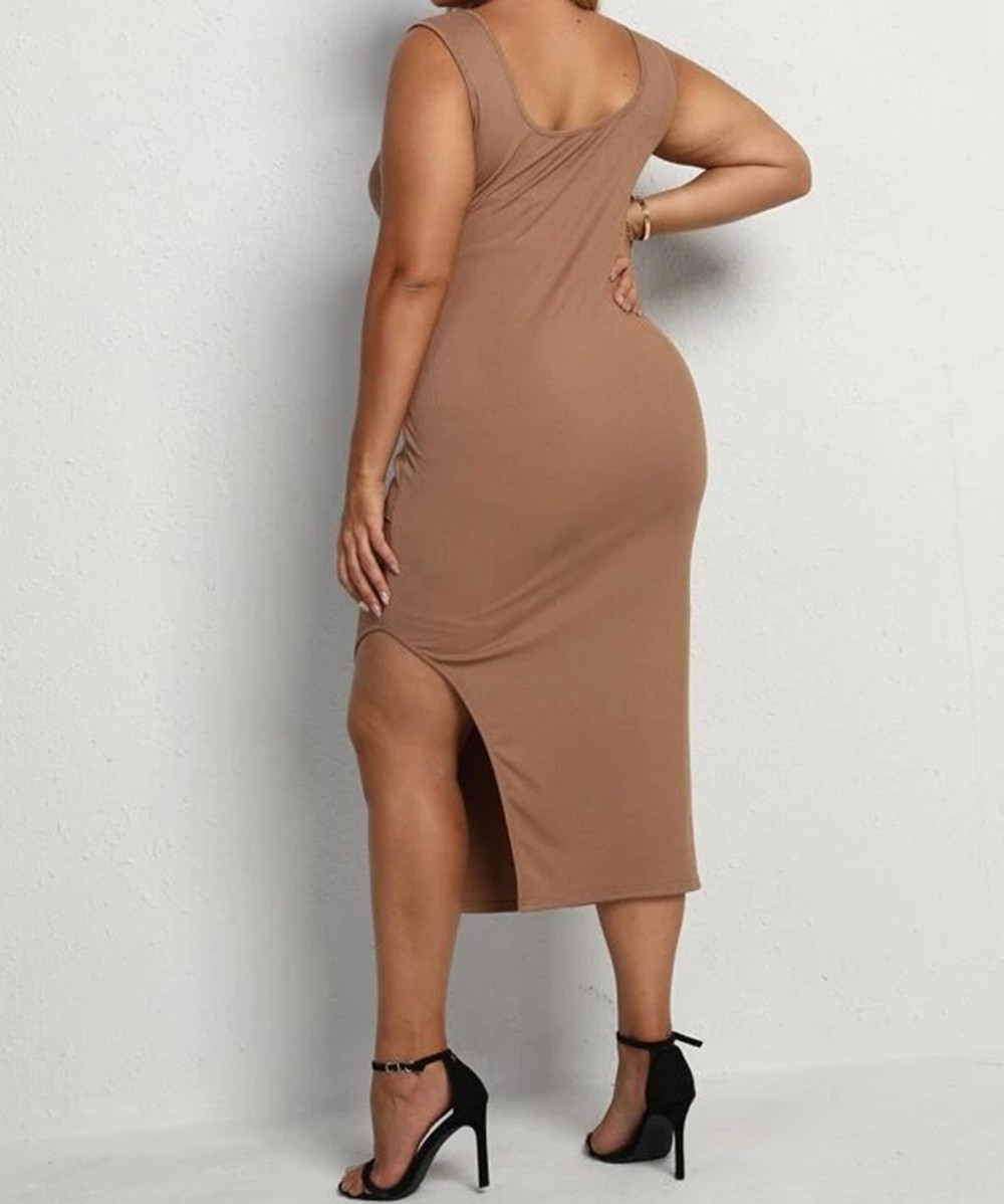 Rochie medie SHEIN CURVE, maro deschis, 1 XL - 1 | YEO