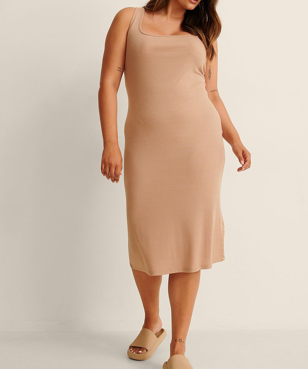 Rochie medie NA-KD Plus Size, crem