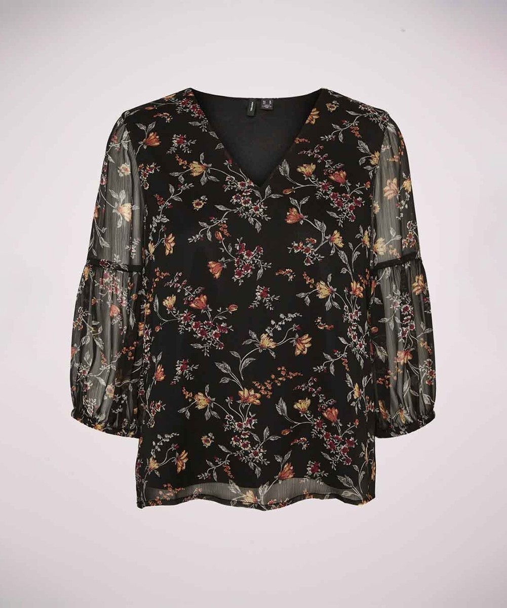 Camasa Vero Moda, negru floral, XS - 1 | YEO