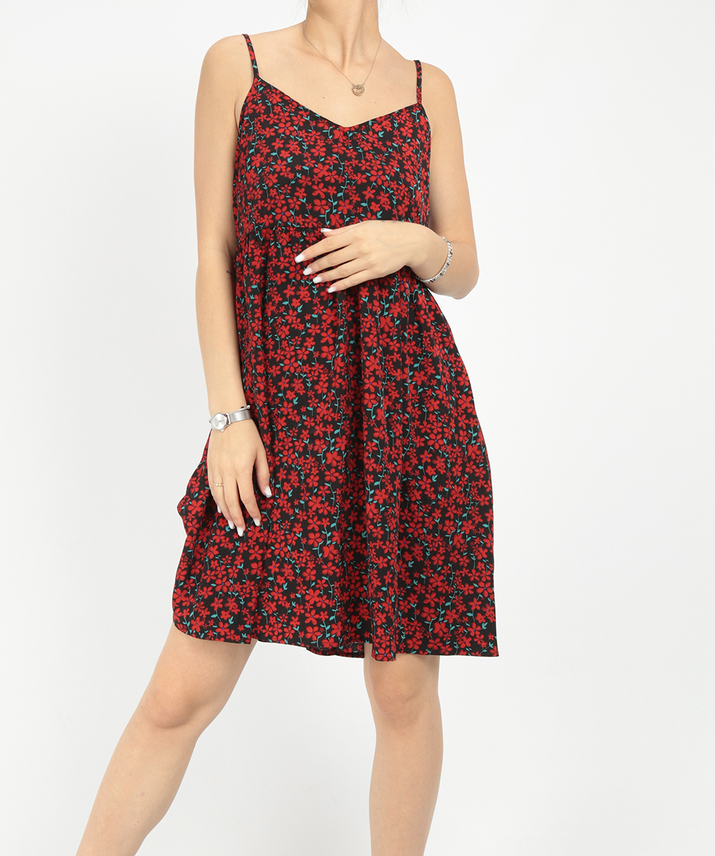Rochie scurta shein, negru floral, s