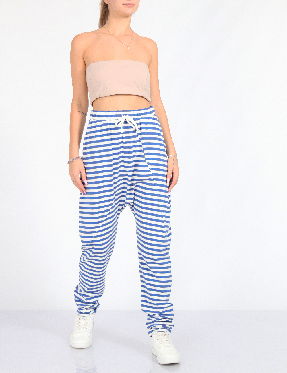 Pantaloni Vero Moda, alb/albastru