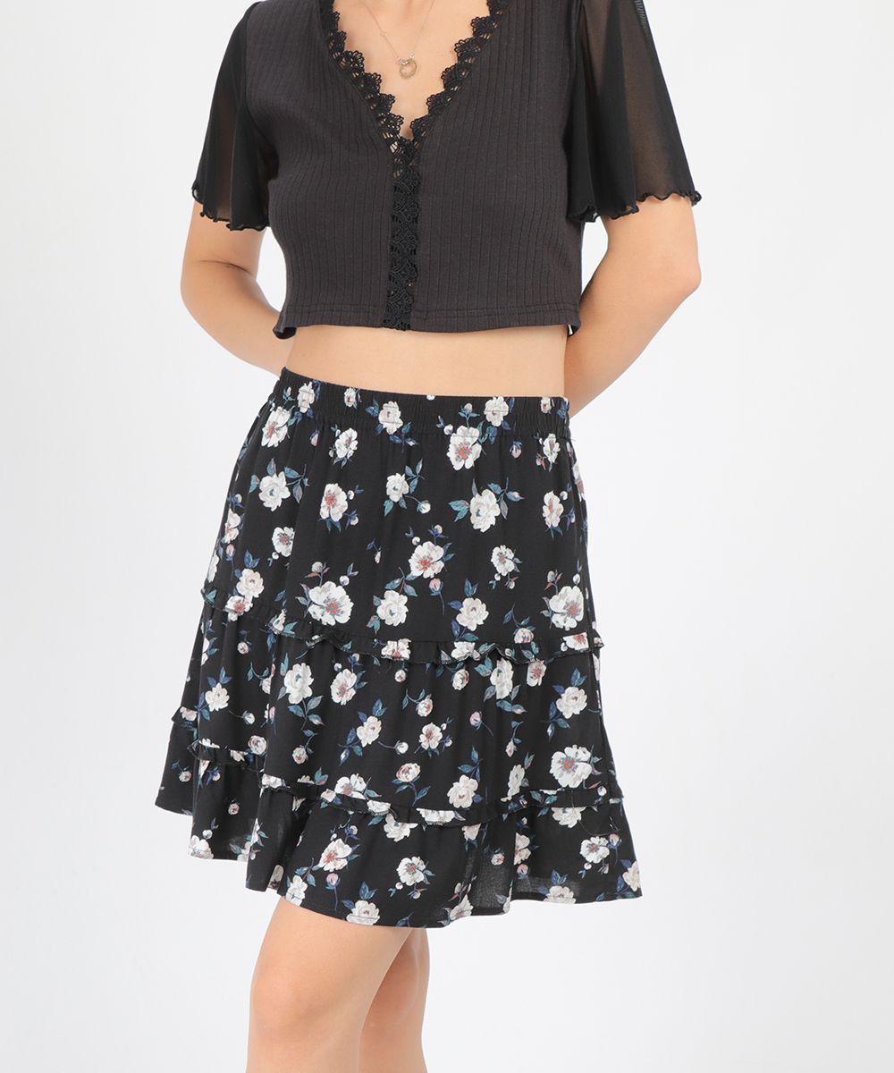 Fusta Vero Moda, negru floral, L