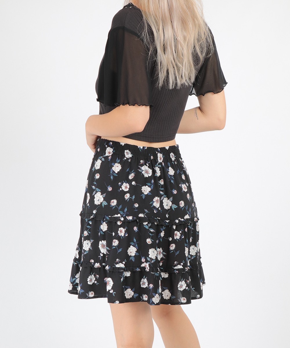 Fusta Vero Moda, negru floral, M - 1 | YEO
