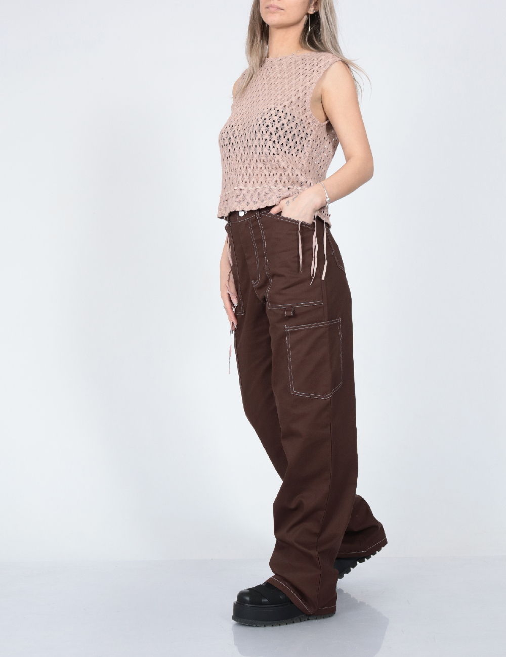 Pantaloni Pieces, maro, S