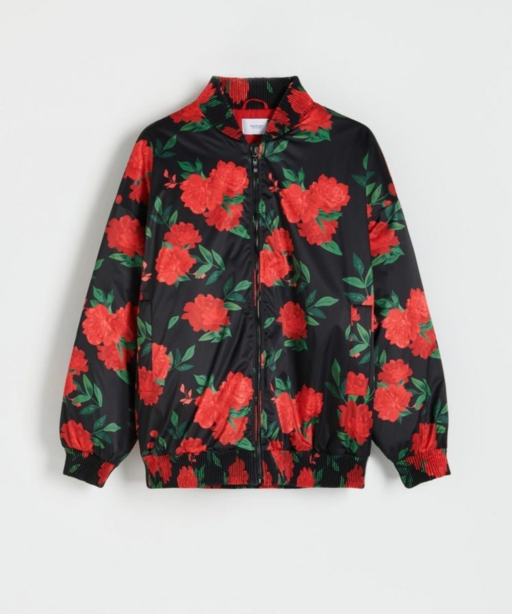 Geaca Reserved, negru floral - 1 | YEO