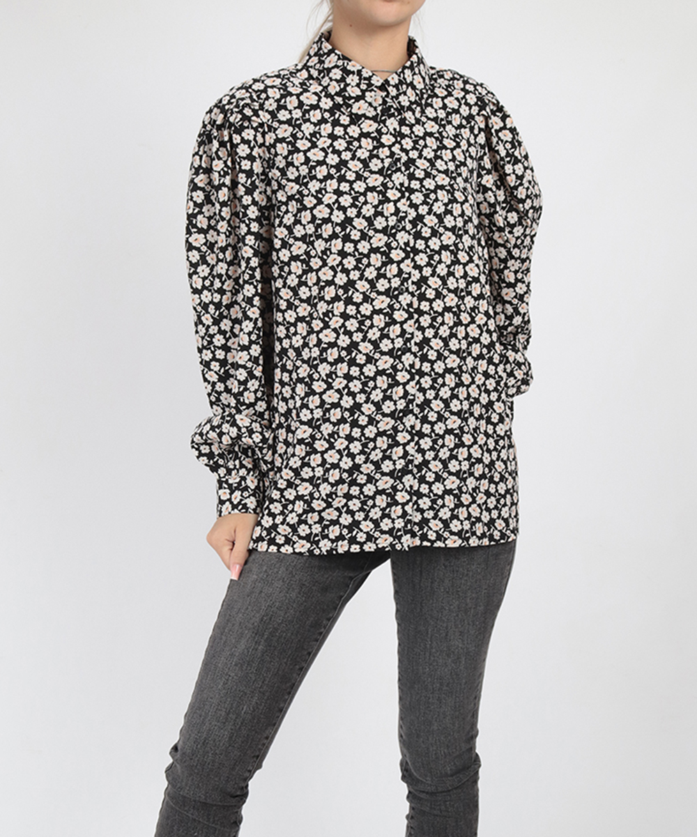 Camasa Pieces, negru floral, M