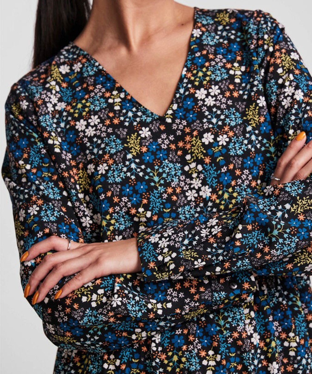 Rochie scurta Pieces, negru floral - 1 | YEO