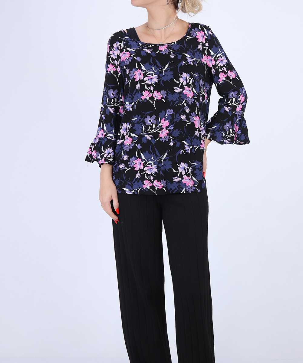 Bluza Fransa, negru floral, XS