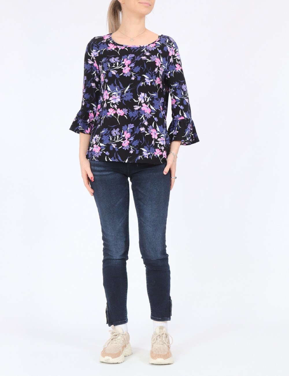 Bluza Fransa, negru floral, S - 1 | YEO