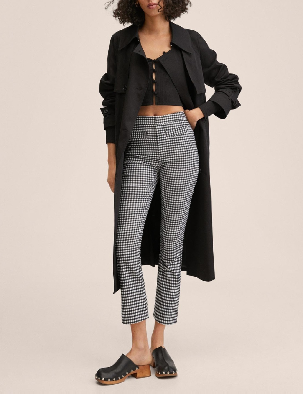 Pantaloni Mango, alb/negru