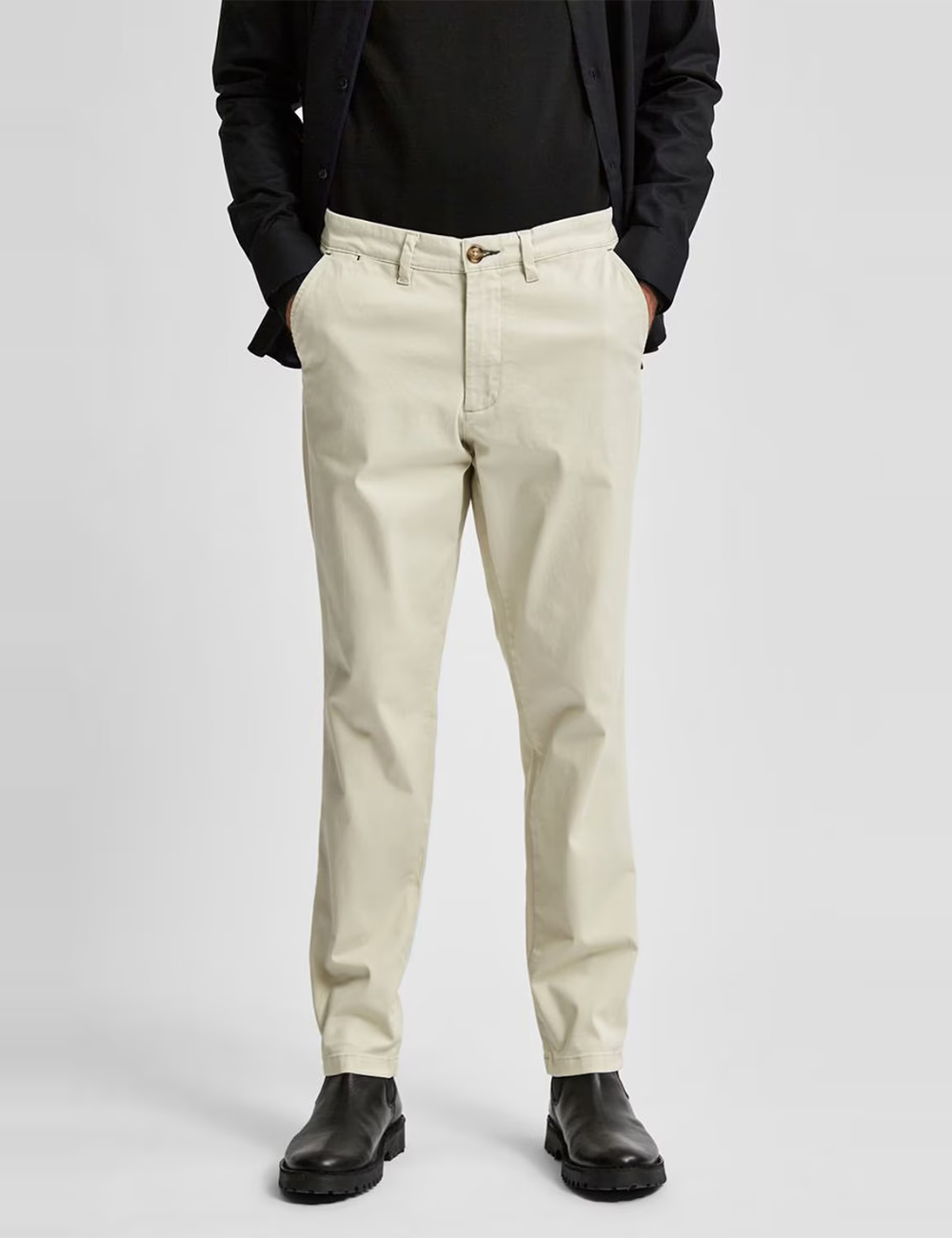 Pantaloni Selected, crem