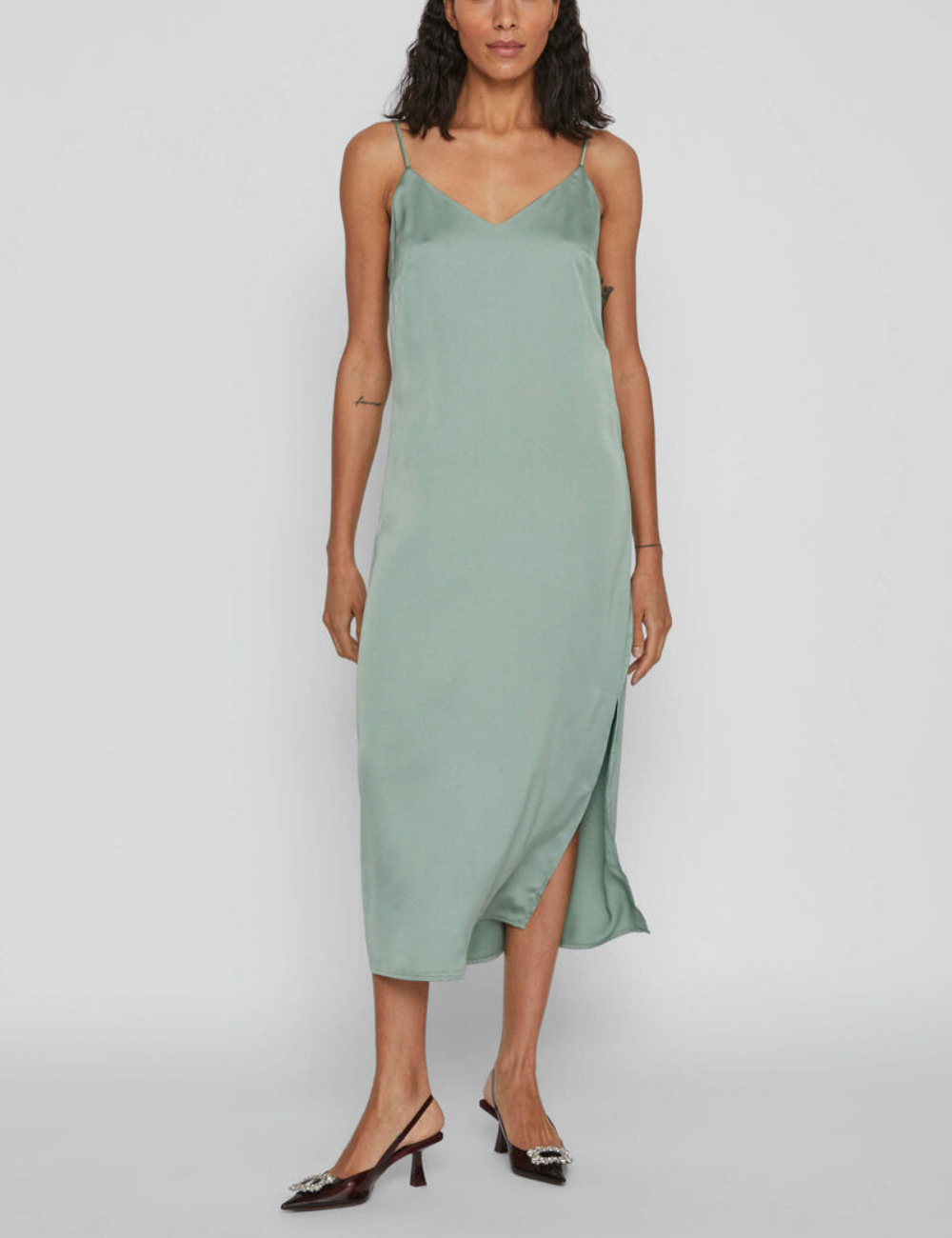 Rochie lunga Vila, verde opalin