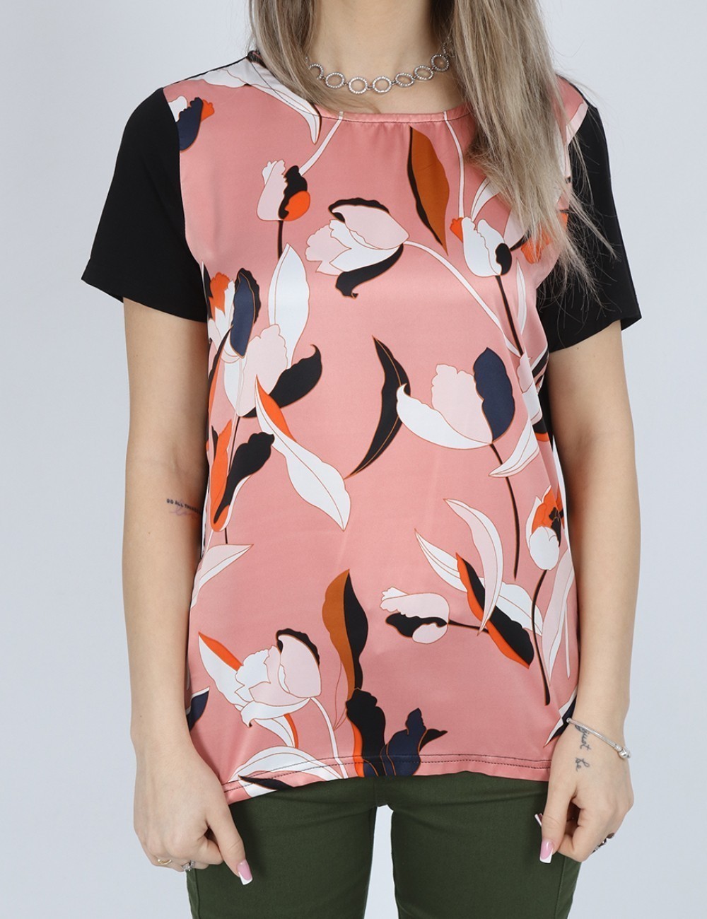 Bluza Fransa, roz/negru - 1 | YEO